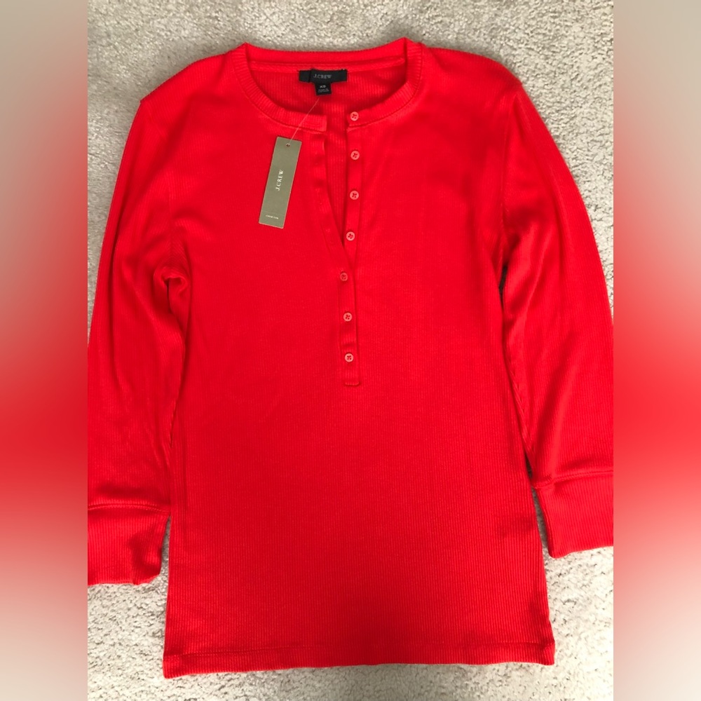 J.Crew Ribbed Henley- Size XS, 3/4 length sleeves. New with tags.